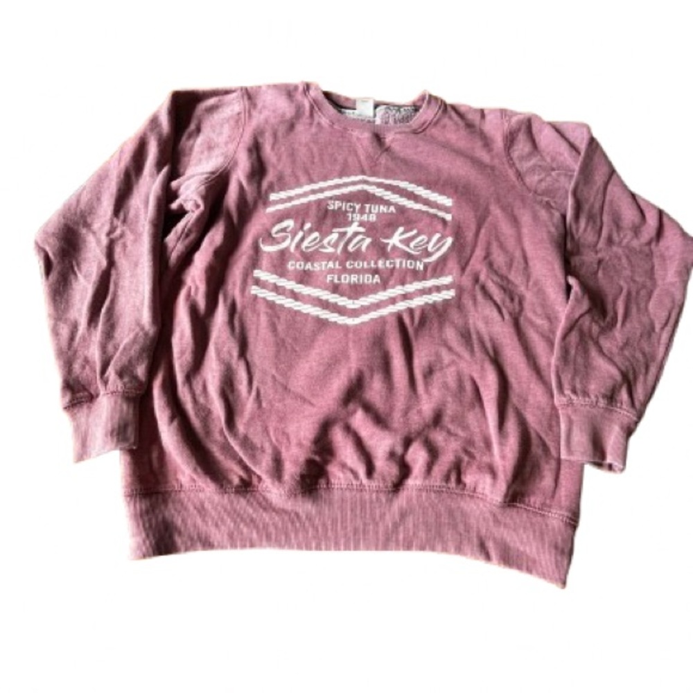 Pink Crew Neck Sweater with Vintage Graphic Siesta Key - Size M
